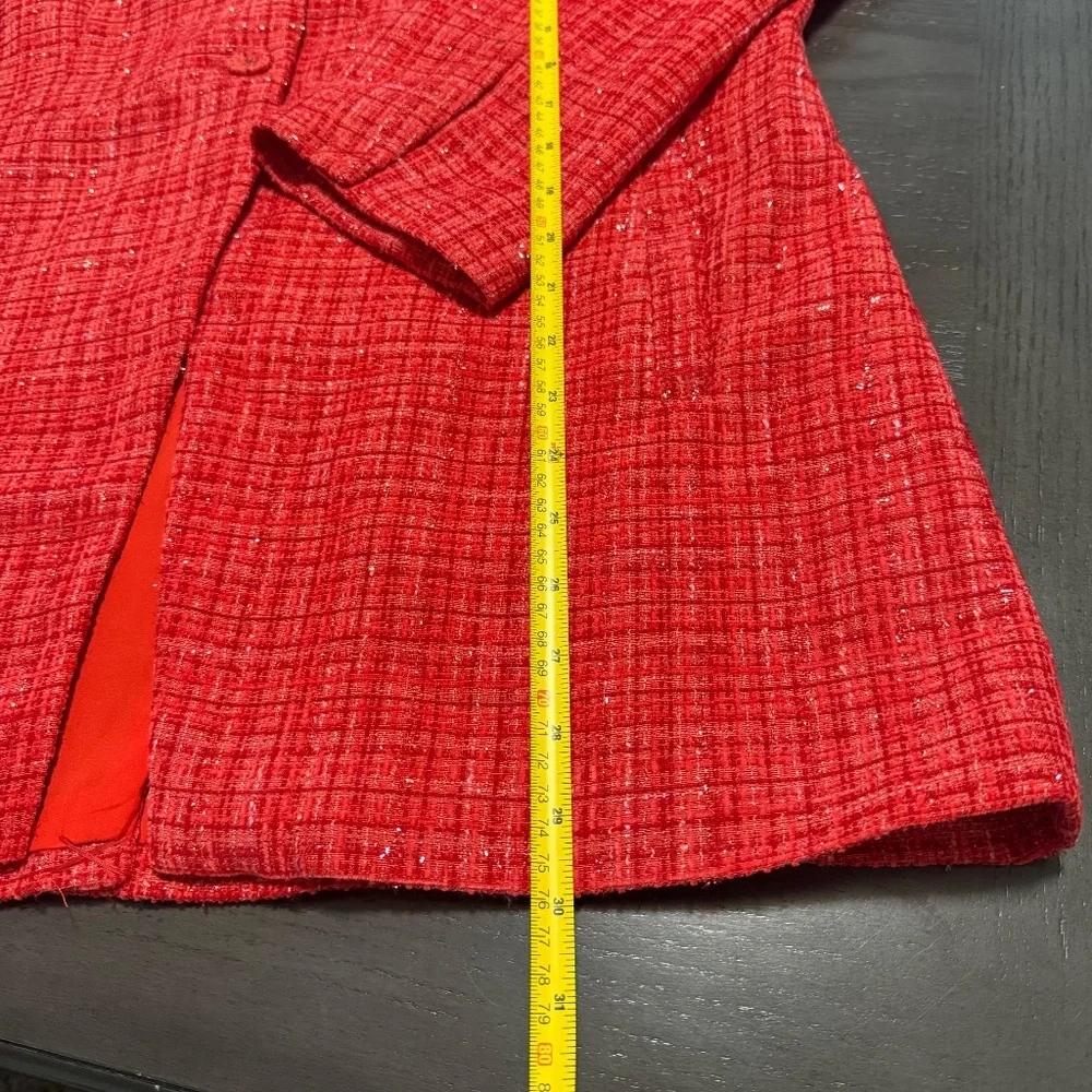 New York&Company Women's Tweed Red Blazer Holiday ‎ Size XL